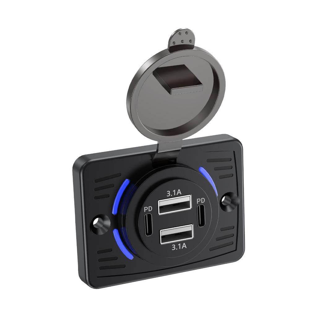 2 Ports 12V RV USB Outlet QC 18W PD 30W Type-C Quick Charge & QC3.0 Panel Wall Mount Charger Adapter for Marine Bus ATV Truck