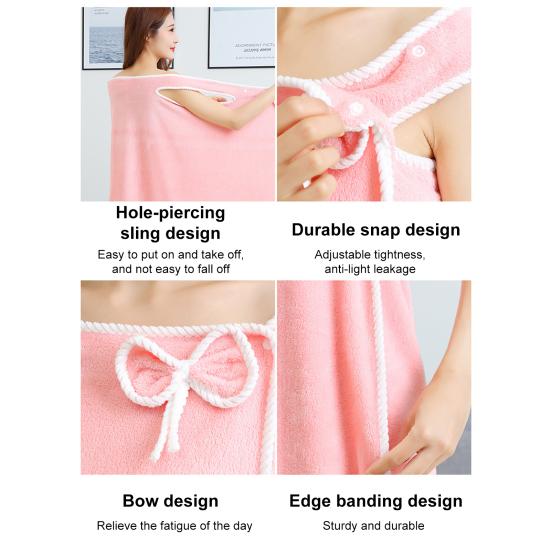 Yousheng Women Bath Wrap Coral Velvet Bath Dress Quick Dry Towel with Bowknot Pocket Absorbent Bath Towel for Home Hotel Dormitory