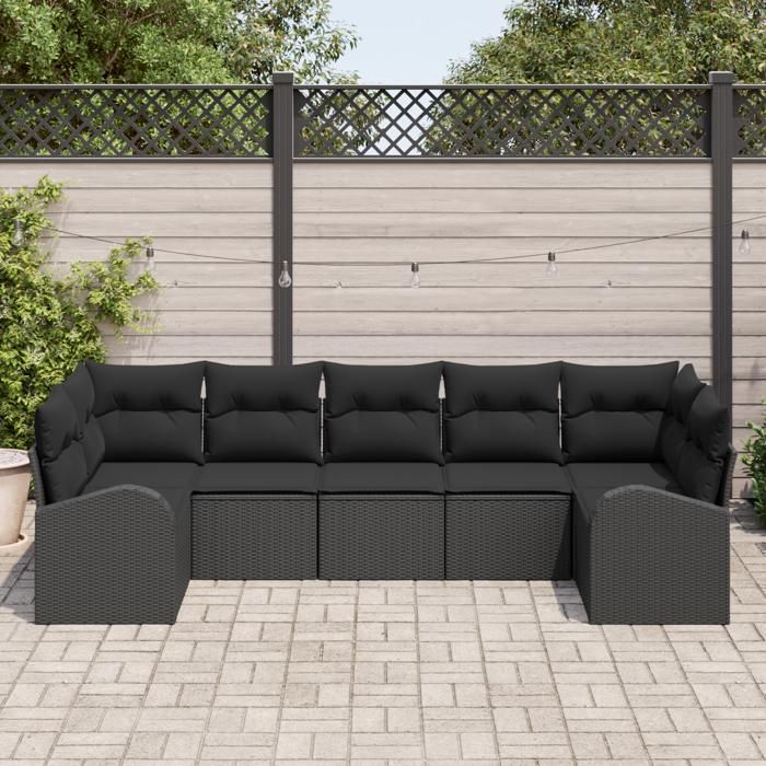 VidaXL Ensemble de canapés de jardin 7 pièces avec coussins Noir Poly Rattan 3346193