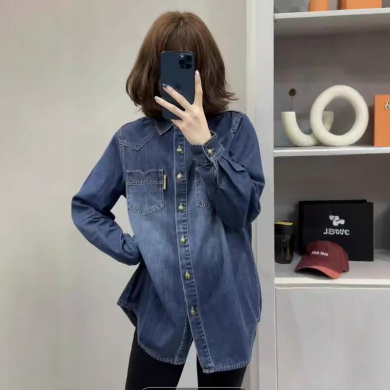 

Женская осенняя свободная джинсовая рубашка-куртка - Повседневный многослойный кардиган M