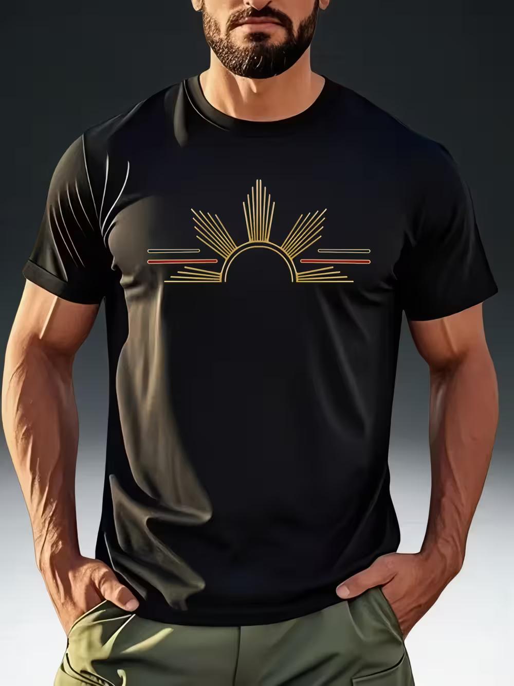 

Men S Fashion T-Shirt Featuring a Philippine Theme with a Golden Sun Print S