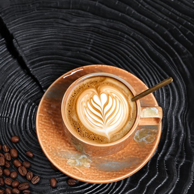 Ceramic Coffee Cup and Dish Set, Latte Latte, Afternoon Tea Cup, Vintage Coarse Ceramic Cup