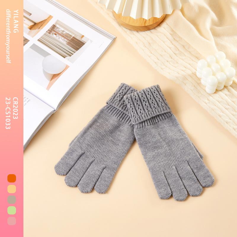 Winter Women's Warm and Velvet Dew fingered Knitted Gloves Five Finger Solid Color Wool Gloves Cold Touch Screen Gloves