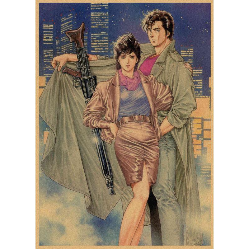 Free Shipping Tsukasa Hojo Retro Manga Art Poster for Cafe & Bar Decor