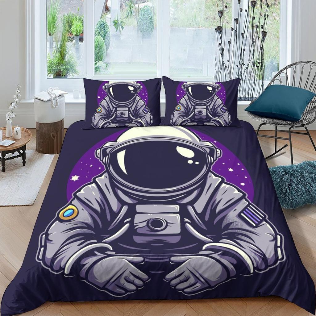 Cartoon Astronaut 3D Printed Polyester Pillowcase Quilt Cover Two Or Three-Piece Set Can Be