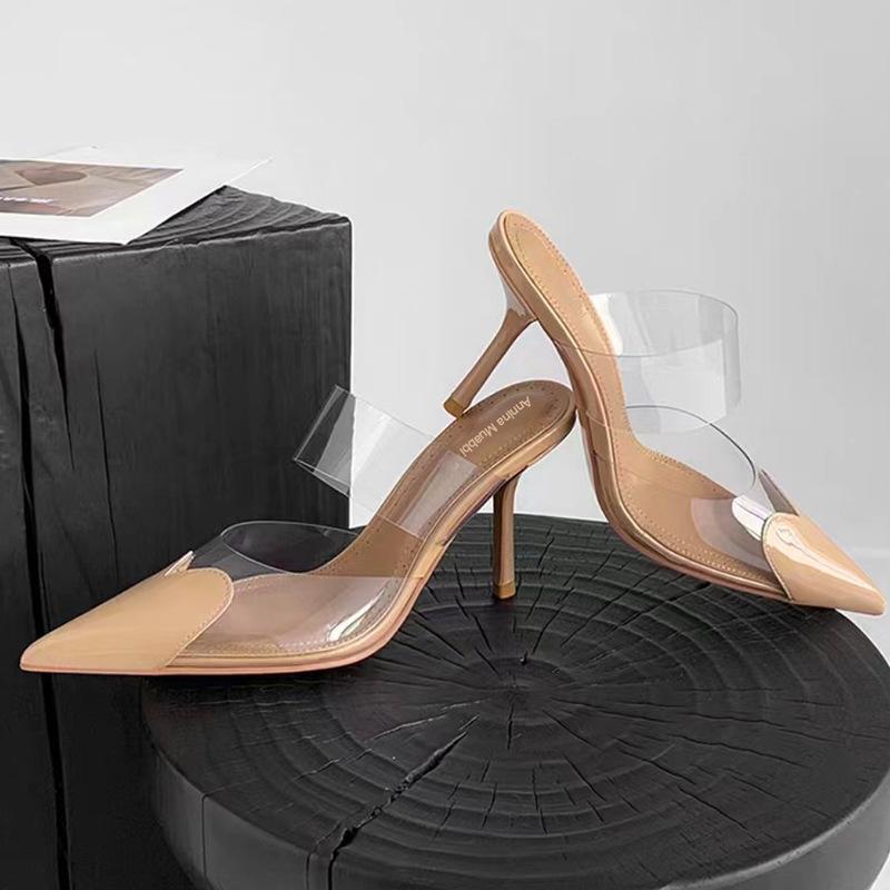 Directly from the Baotou High-heeled Sandals, Simple Wind Pvc Splicing Love Pointed High-heeled Sandals