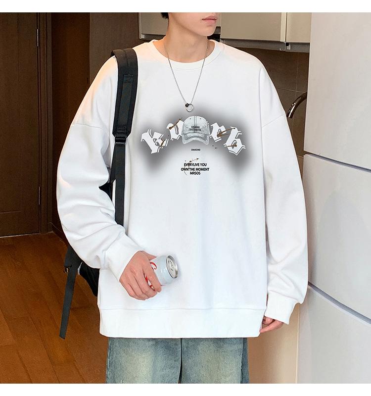 Men's Loose Fit Round Neck Sweatshirt - Autumn/Winter 2025, Plus Size, Trendy American Letter Casual Pullover