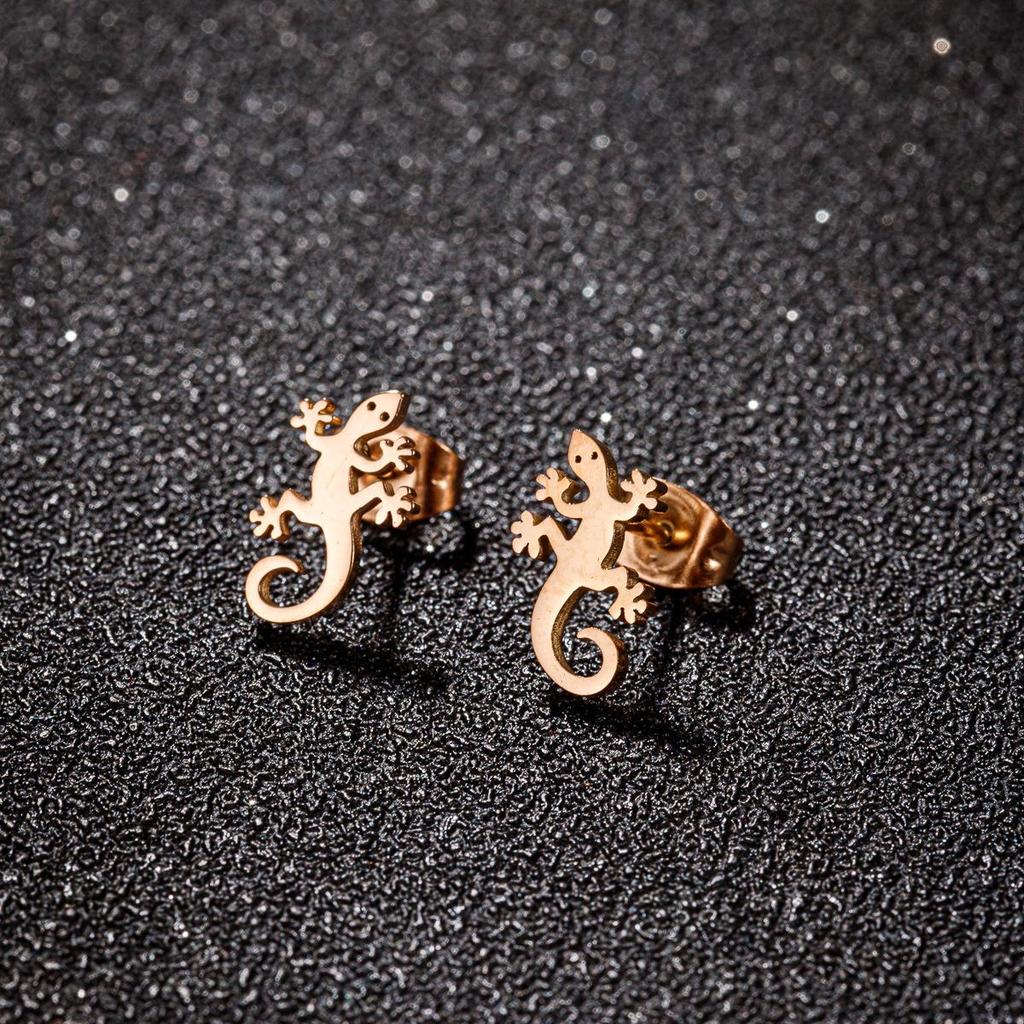 Stainless Steel Lizard Stud Earrings for Women – Simple, Exaggerated Animal Ear Accessories