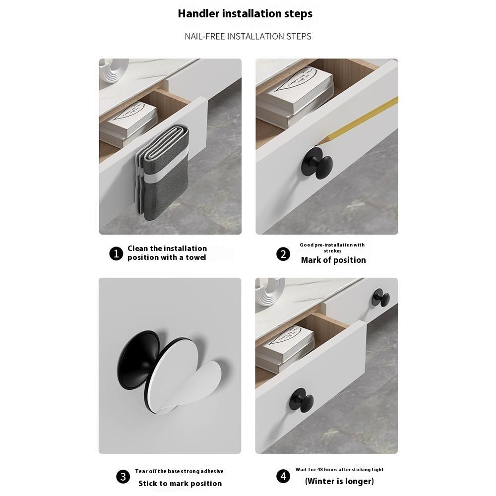 Stainless Steel No-Drill Furniture Cabinet Door Handle Adhesive Round Drawer Pull Knob
