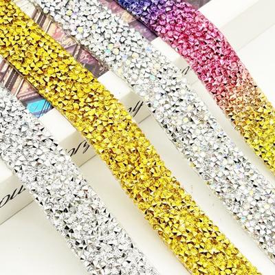 Decorative Strip Colorful Resin Rhinestone Shiny Flexible Rhinestone Strip Self Adhesive DIY Rhinestone Sticker Garment Decor