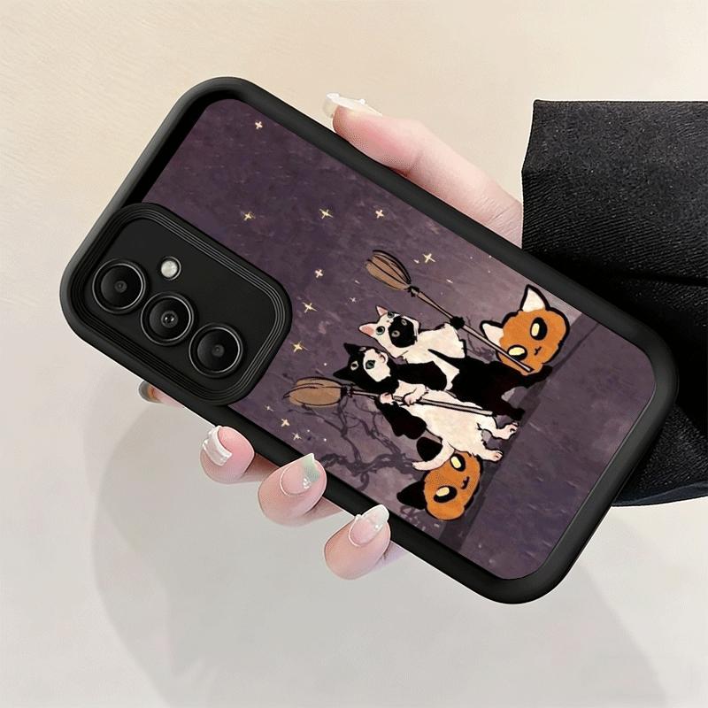 Phone Case for Samsung Galaxy A17 A16 A15 A14 A13 Black Cat Witch Aesthetics A56 A36 A26 A55 A35 A25 A54 A34 A24 A53 A33 A23 A07