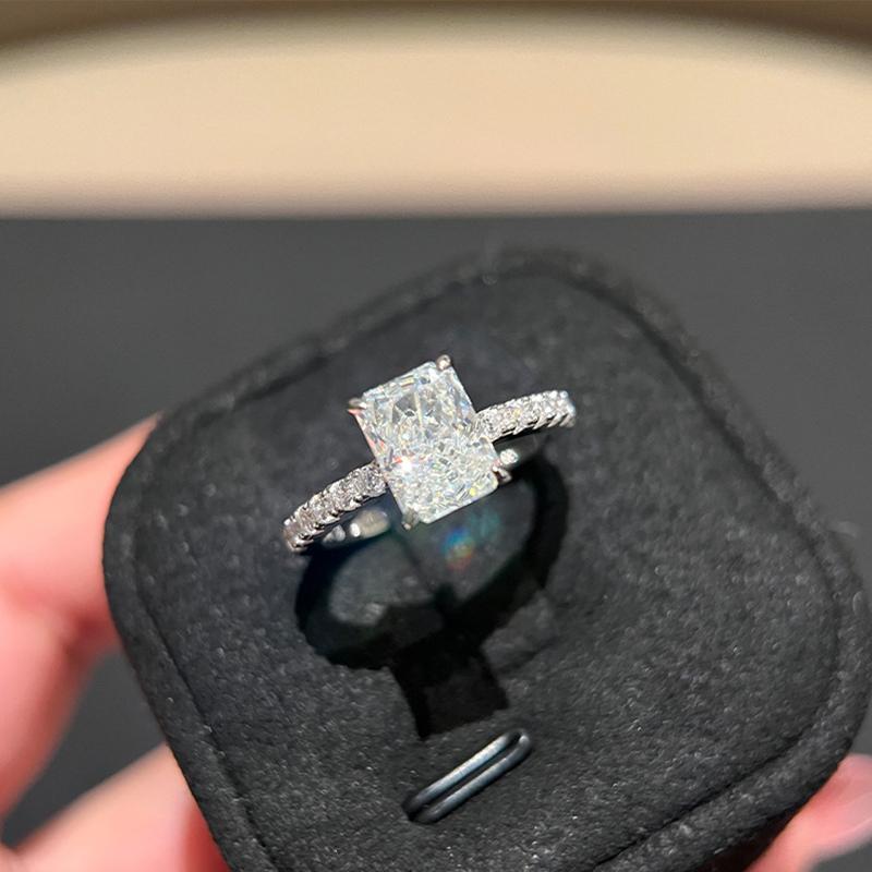 DJMAX 1-3 Karat Oval/Brillant geschliffener Moissanit-Ring Farbe D für Damen 925er Silber Verlobungsring Ehering