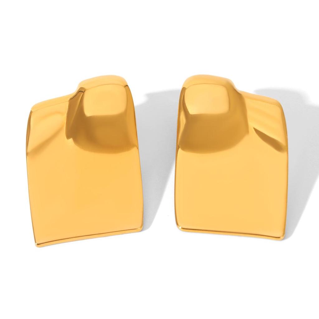 European & American Geometric Square Polished Stud Earrings - Stainless Steel Luxury Metal Fashion