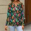 Camiseta de Mujer Estampado Navideño Botón Manga Larga Diario Fin de Semana Moda Básica Cuello en V Regular Top