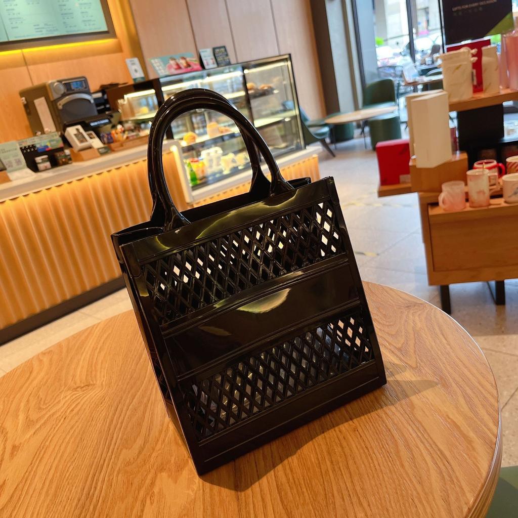 2025 Summer New Shopping Basket Handheld PVC Bag Jelly Bag Large Capacity Basket Storage Basket Candy Color Hollow