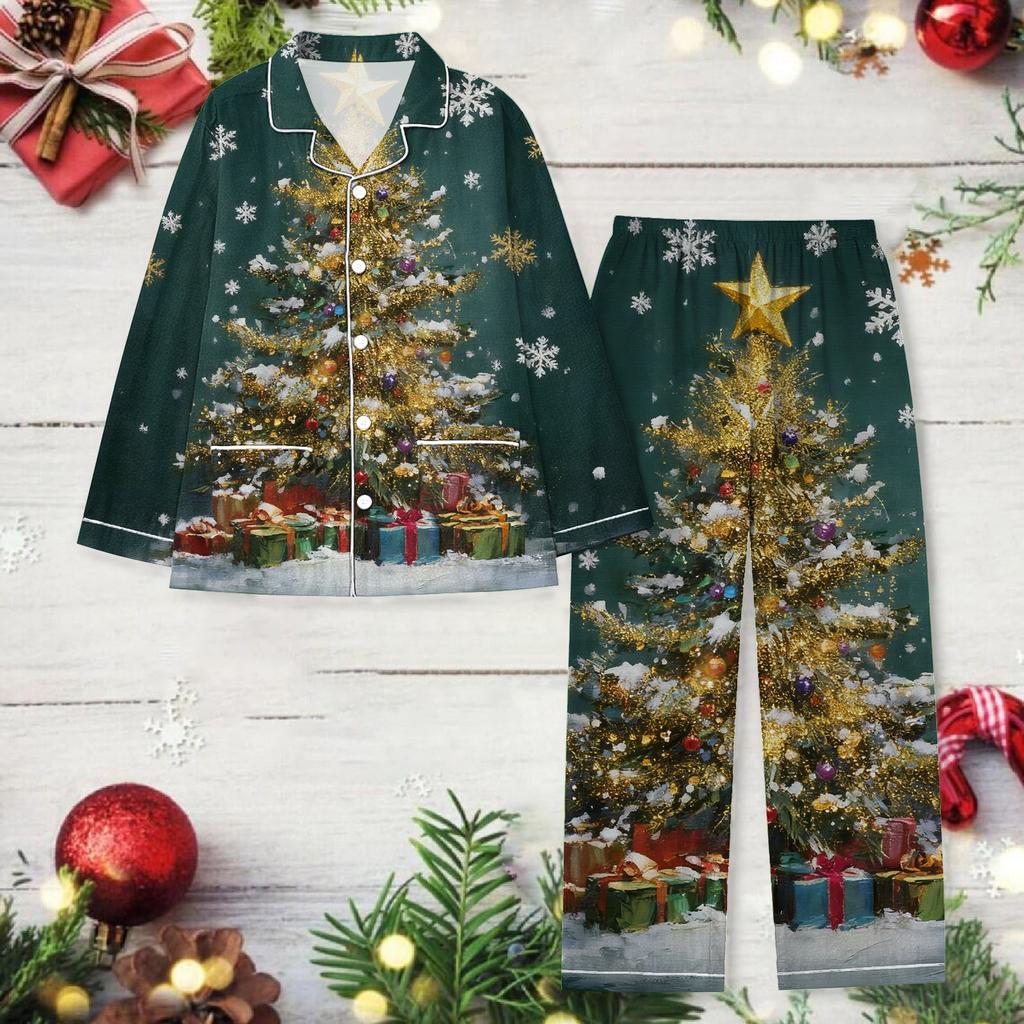 Ladies' Christmas Printed Long Sleeved Long Pants Casual Home Set