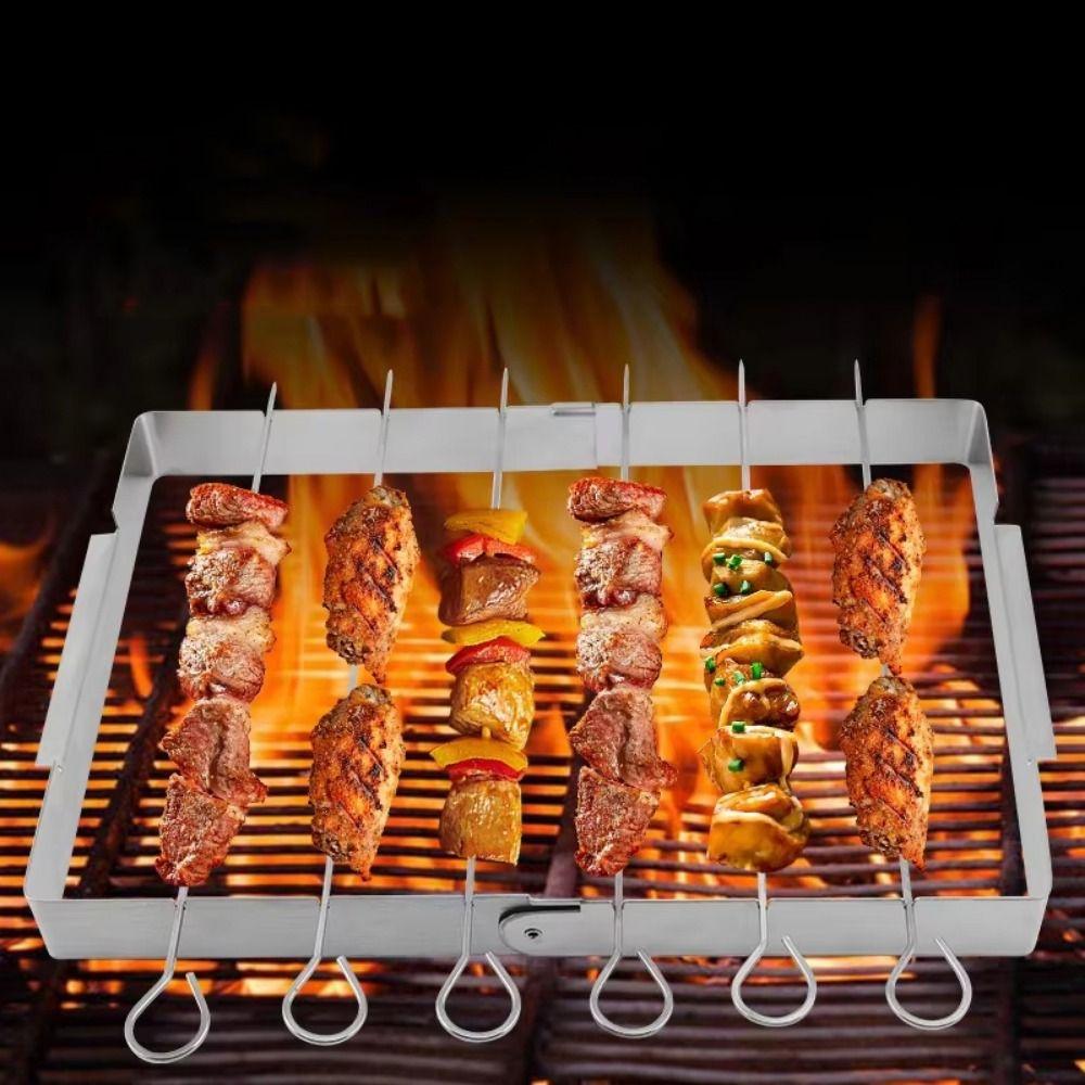 Foldable BBQ Skewer Rack Set Stainless Steel Outdoor Grill Tools BBQ Grill Rack  Picnic