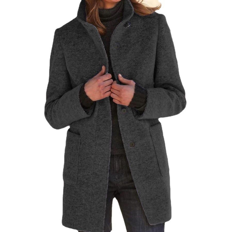 2025 autumn and winter cross-border European and American women's clothing new Amazon eBay retro solid color button-up collar woolen coat