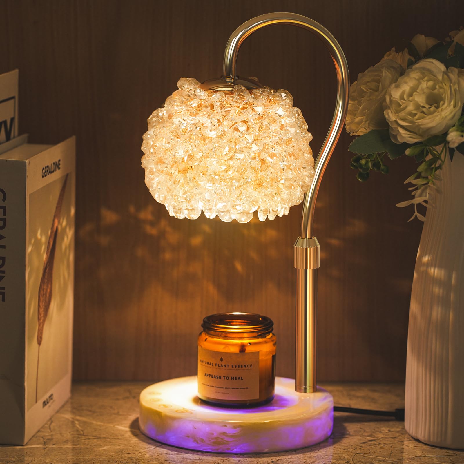 

Luxury Smart Touch Candle Warmer Lamp - Dimmable LED Wax Melt Warmer with Crystal Gemstone Shade and Color-Changing Marble Base, VXUNLIOR Candle