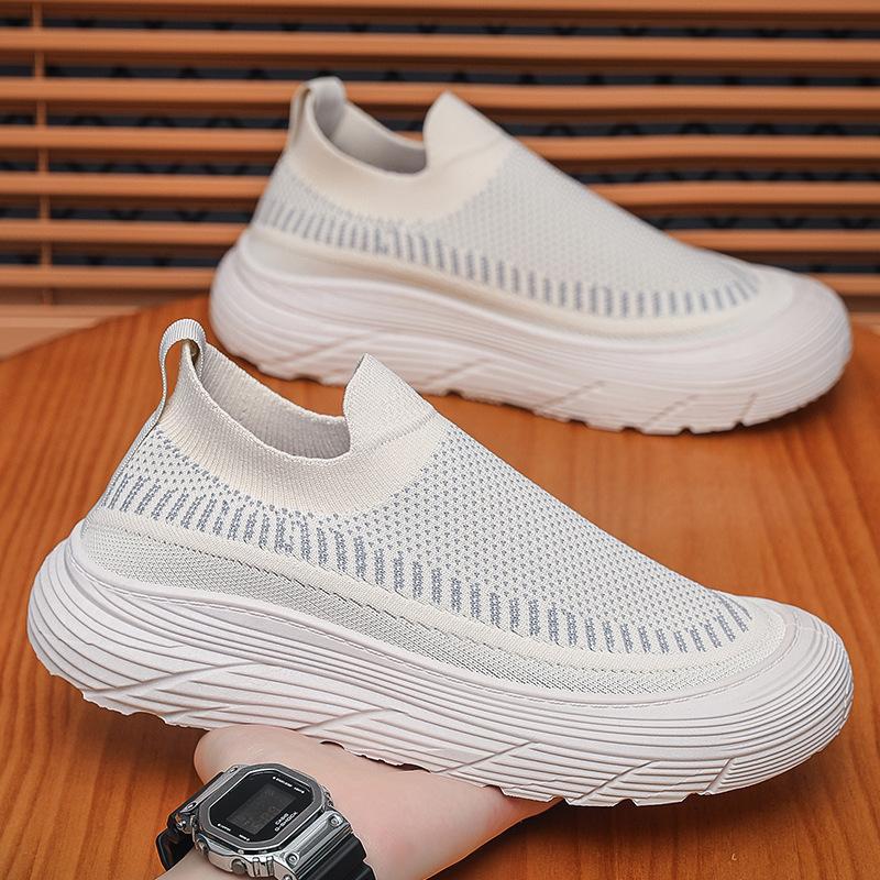 Herrenschuhe Sommer atmungsaktive Mesh-Schuhe Herren Trend vielseitige dicksohlige Fly-Knit Sportschuhe Freizeitschuhe