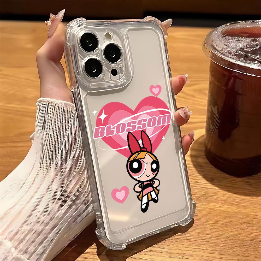 Cute P-Powerpuffs Girls Phone Case for IPhone 16 15 14 13 12 11 Mini Pro Max X XR XSMax 7 8 Plus Shockproof Transparent Cover