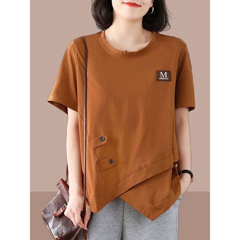 New Arrival Short Sleeve T-Shirt Women's Summer Loose Belly-Covering Thin Trendy Sense of Design Middle-Aged Mom Wear Plus Size Tops