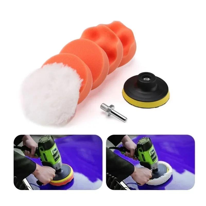 7pcs 3" Car Sponge Polishing Pad Set Polishing Buffer Waxing Adapter Drill Kit for Auto Body Care Headlight Assembly Repair