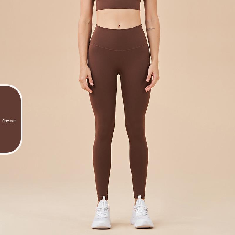 Pantaloni da Yoga da Donna a Vita Alta, Effetto Solleva Glutei Color Pesca - Senza Cuciture Visibili, Sensazione Nuda