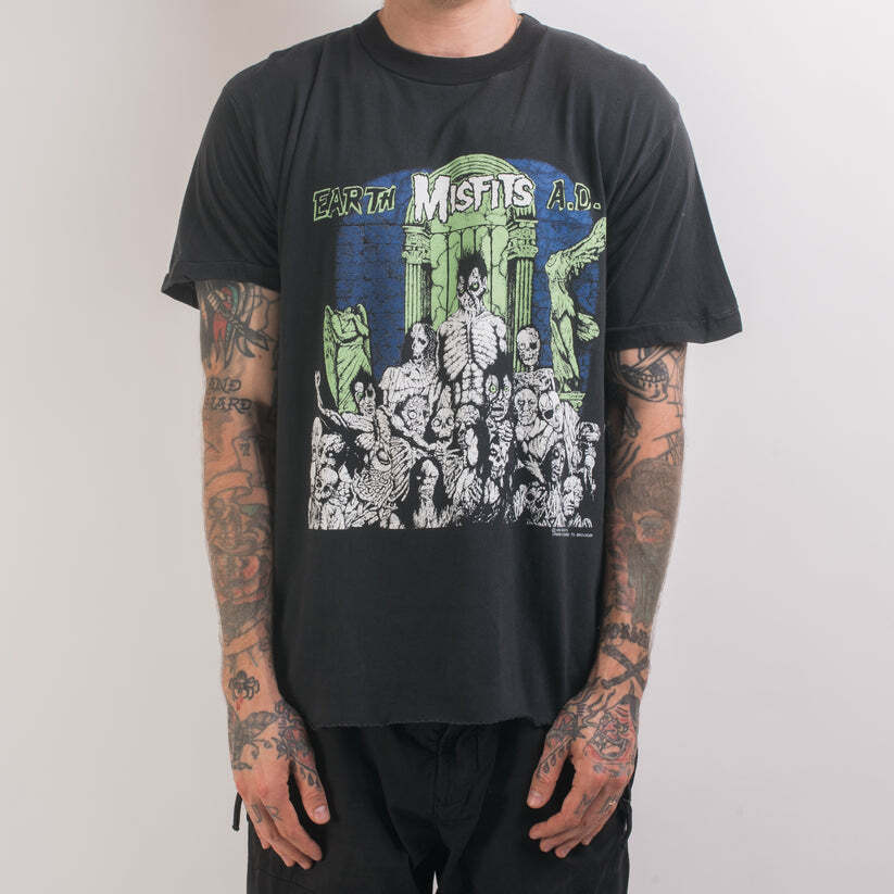 Винтажная футболка Misfits Earth AD 1990 г., с коротким рукавом, черная, AHN02099, унисекс S