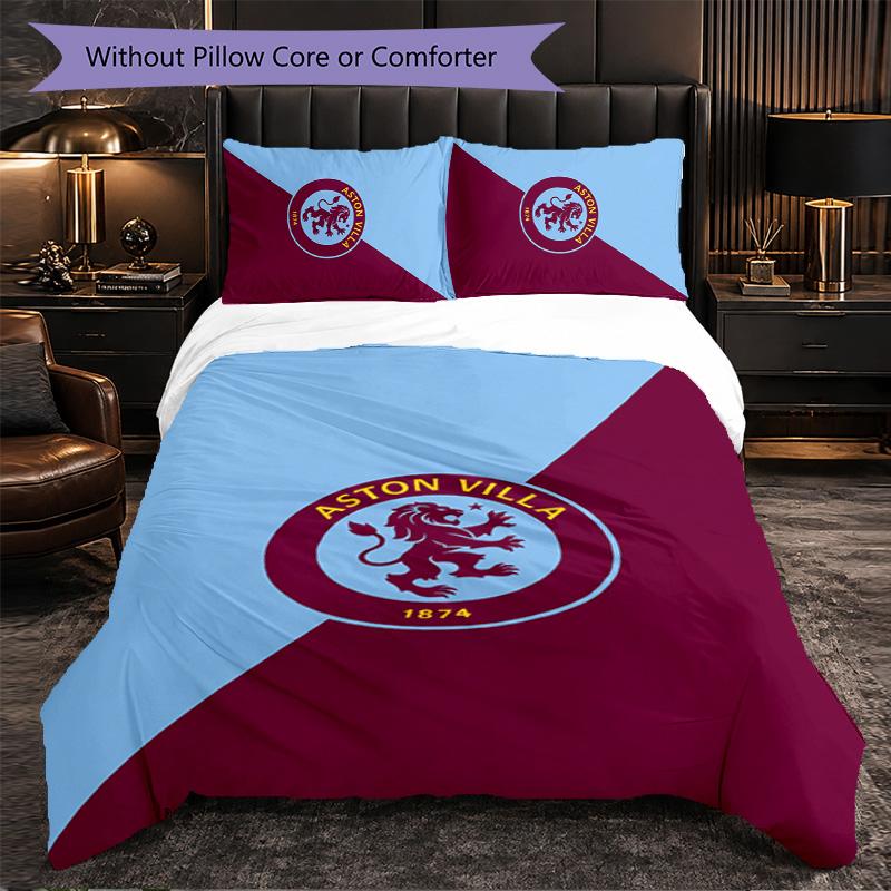 Set Biancheria da Letto Aston Villa Football 3 Pezzi Morbido Set Copripiumino con Federe Set Decorazione Camera da Letto per la Casa