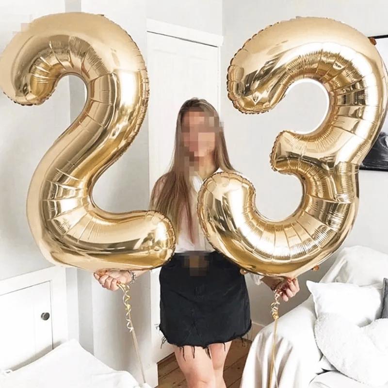 40inch Light Gold Foil Number Balloons for 1st Kids 30th Adult Birthday Party Decoration Supplies Large 0-9 Helium Digit Globos