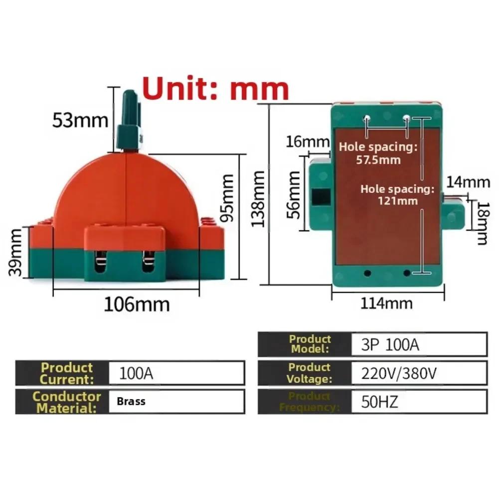 1PC Double-pole Power Two-Way Switch 32A, 63A, 100A, 160A 220V/380V Switch 3P Dual-head Electric Power Replacement Switchs