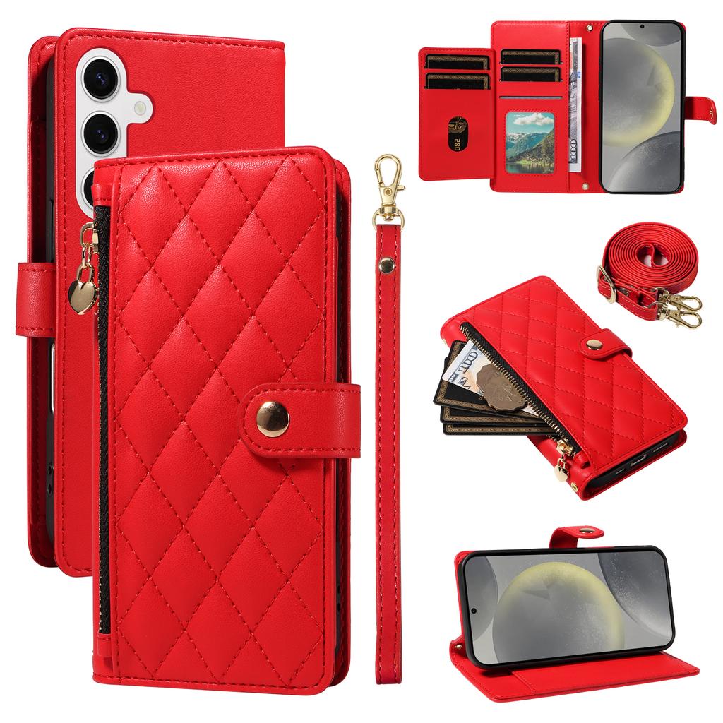 For Samsung Galaxy S24/Galaxy S25 Wallet Case with Straps,Rhombus Leather Stand Phone Cover