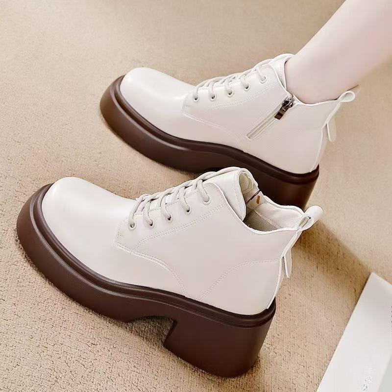 Nya Mjuka Läderskor med Tjock Sula - Lämpliga för Både Höst och Vinter, Mångsidiga Ankelboots för Kvinnor