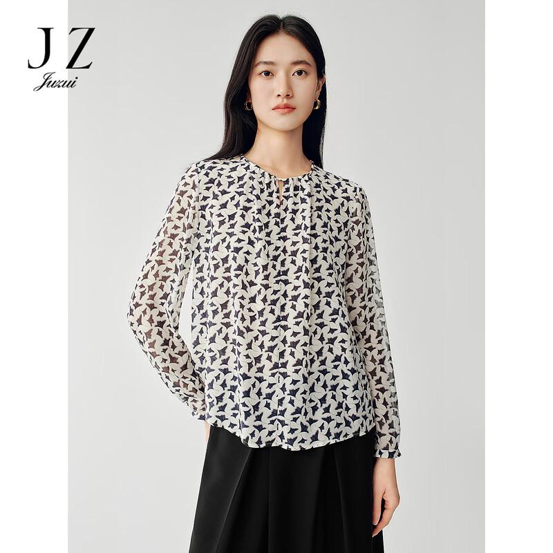 JUZUI Women s Elegant Floral Print Mulberry Silk Blouse L
