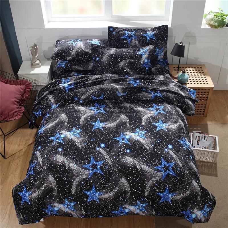 Exquisite Fashion Items Unisex Black Starry Sky Night Duvet Cover Set Full Queen Sizecute Star Bedding Sets Galaxy Comforter Cover Set With Pillowcases 2/3Pcs