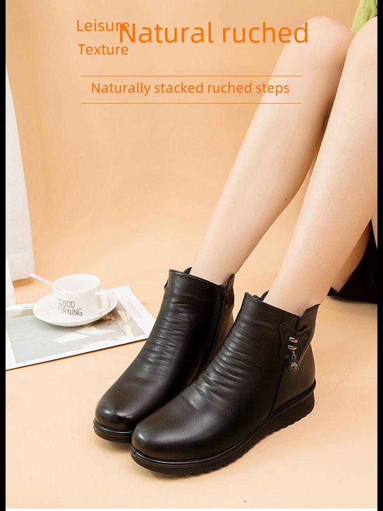 

Женские зимние утепленные ботинки из ПУ кожи для женщин среднего и пожилого возраста, на плоской подошве, нескользящие, теплые ботинки 40 чёрный