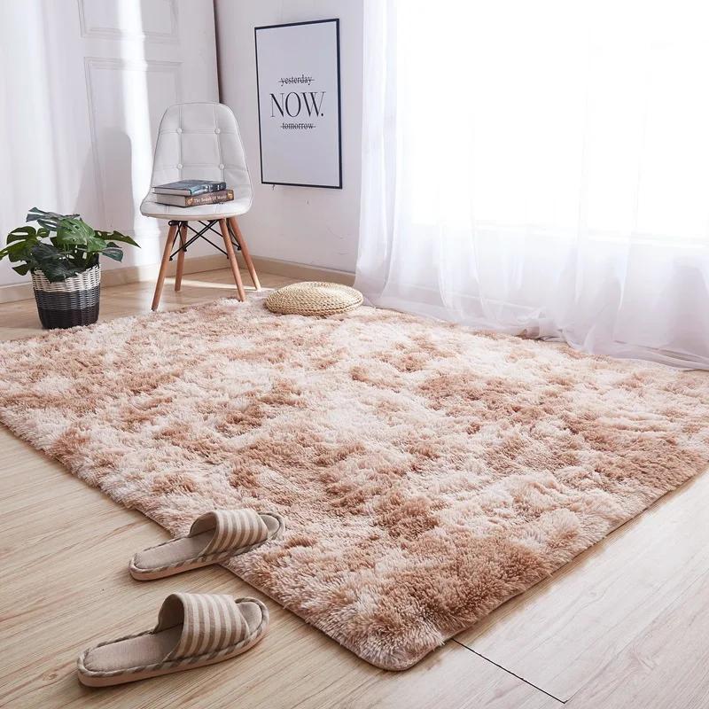 Grey Carpet Tie Dyeing Plush Soft Carpets For Living Room Bedroom Anti-slip Floor Mats Bedroom Water Absorption Carpet Rugs