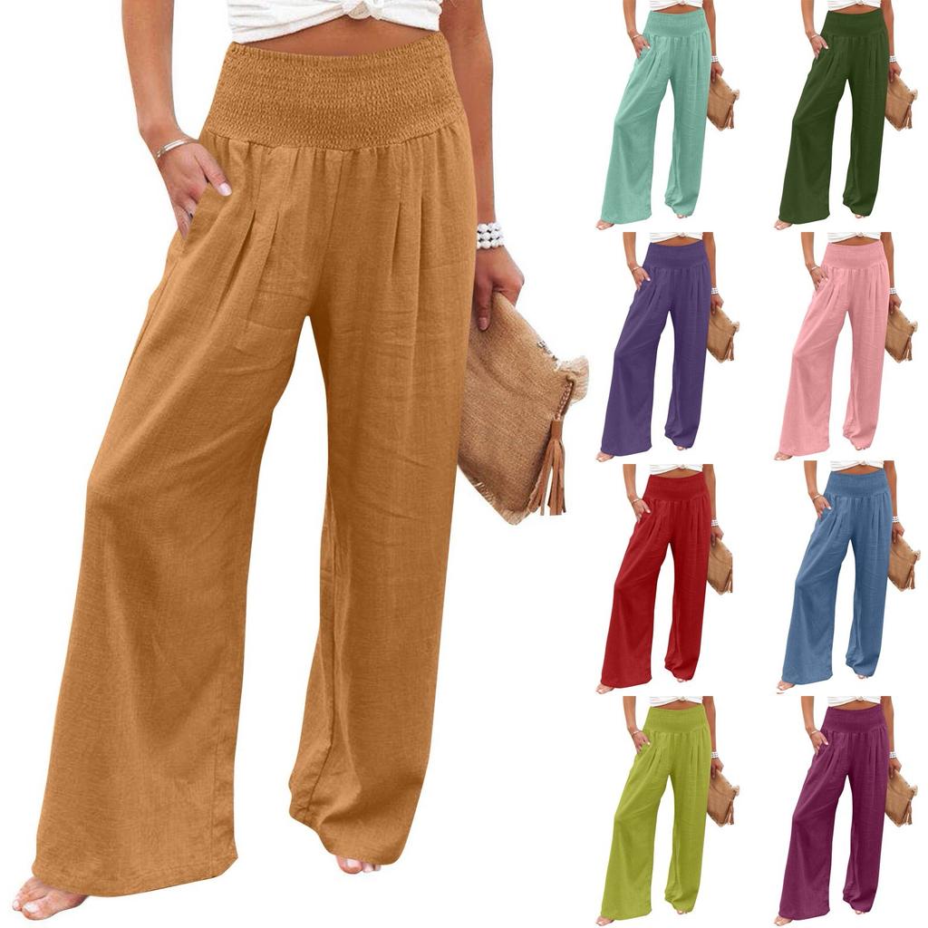 Women's Casual Time Straight Leg Pants Solid Color High Waist Pants With Pockets