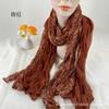 Women's Cotton and Linen Scarf Printed Pleated Scarf Vintage Scarf Small Floral Scarf