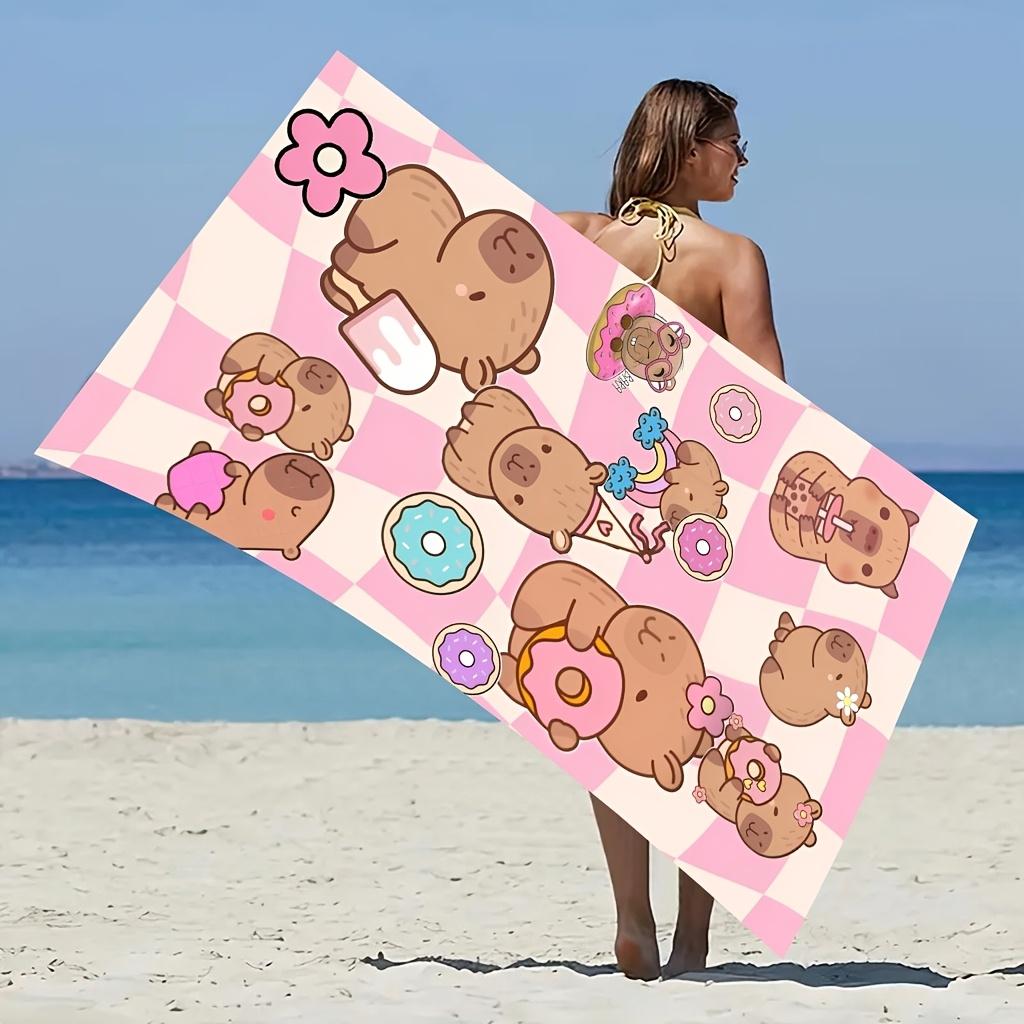 1 Stück Strandtuch mit Cartoon-Capybara und Dessert-Print, Perfekt für Schwimmen, Fitness, Yoga, Reisen, Camping, Strandzubehör