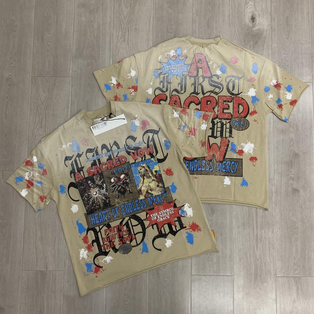 VibeStreet Streetwear Vintage Lavé Diamant Crop Top pour Homme Col Rond Manches Courtes Coupe Ample Coton Strass T-shirts Oversize