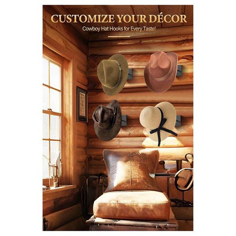 Fresh Hats Hooks 8 Pack Cowboy Hat Holder Wall Mount, For Western-Rustic Metal Sun Hats,Wide Brim
