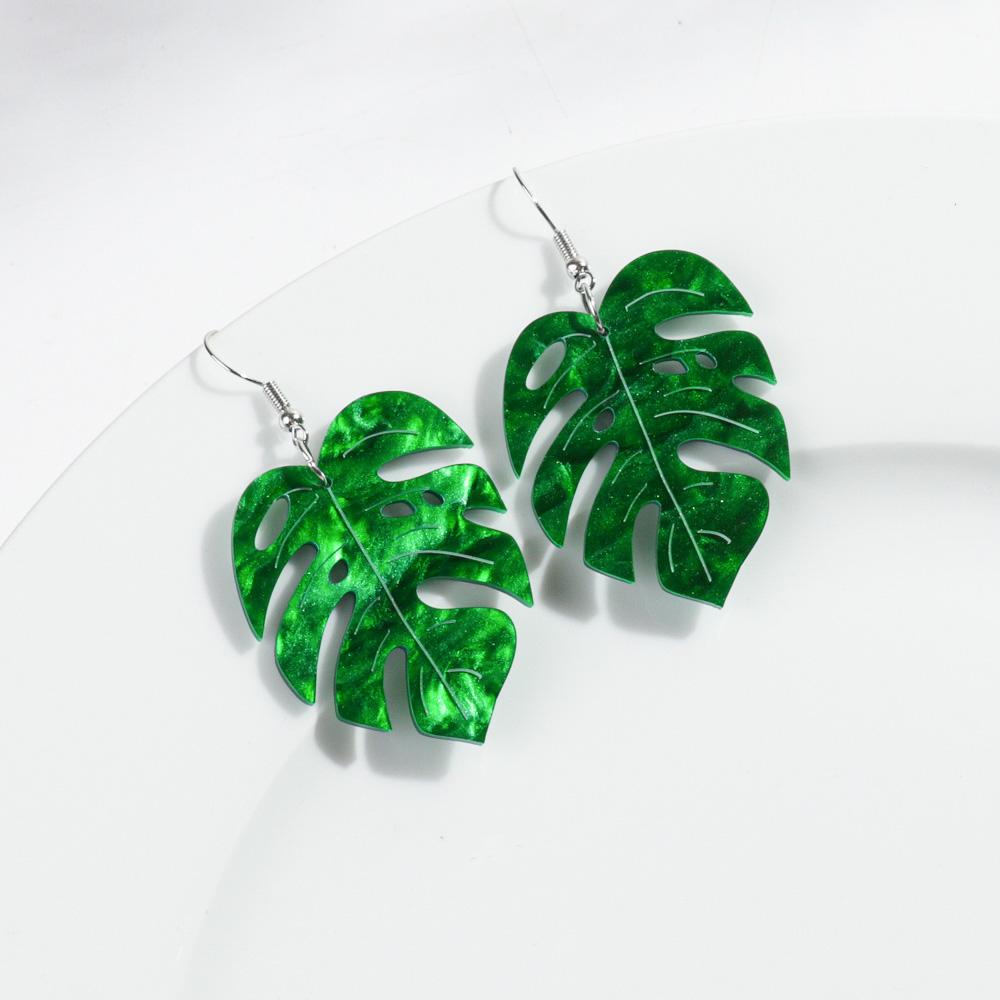 New Trendy Monstera Leaves Acrylic Earrings for Women Fashion Coconut Tree Palm Leaf Plant Drop Earring Boho Beach Jewelry Gifts зелёный