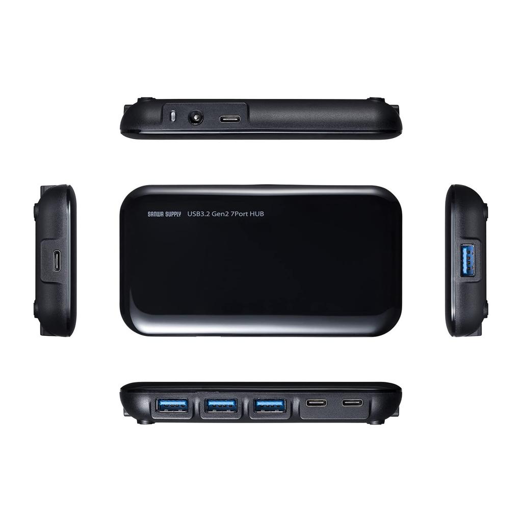 Sanwa Supply Compatible Hub Black USB3.2Gen2 Type-C 7-Port USB-3TCH38BK