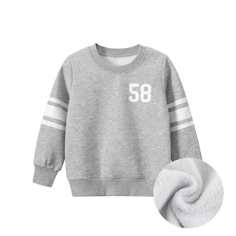 Small Children's Clothing Kids Crew Neck Fleece-Lined Sweater for Autumn and Winter
