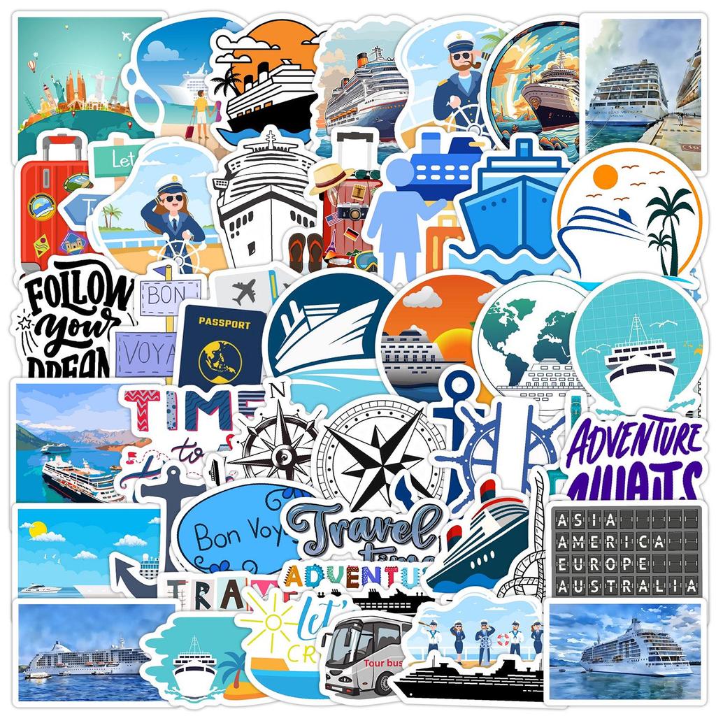 50 Sheet Pack: Waterproof Cruise Travel Graffiti Stickers for Water Bottles & Phones