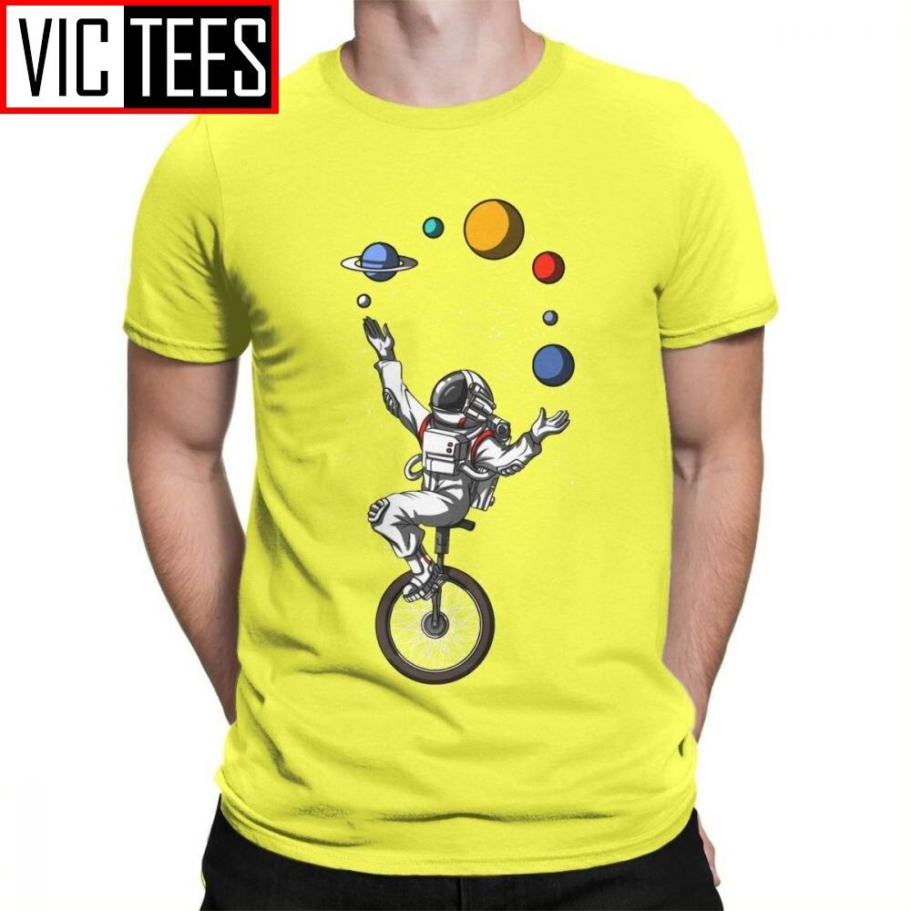Man Men T Shirts Space Astronaut Riding Bicycle Juggling Solar System Planets Funny Short Sleeves Tees Tops Cotton T-Shirt