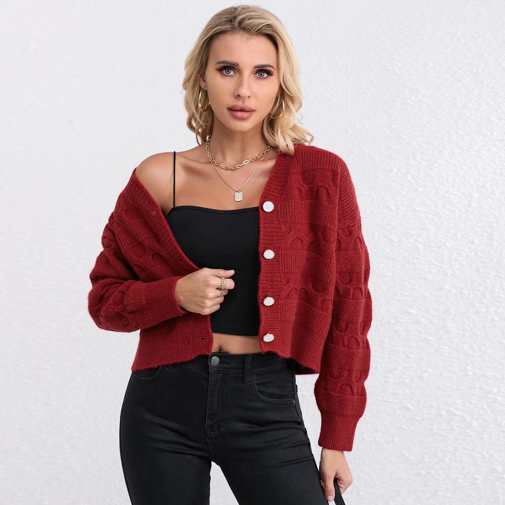 IHUASU Cardigan court tricoté pour femme, manteau pull à manches longues, tendance automne et hiver