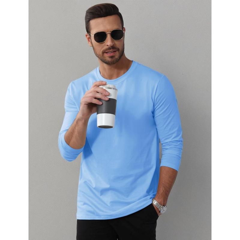 MAGCOMSEN Herren Baumwoll-T-Shirts Langarm Rundhals Einfach Lässig Basic T-Shirt